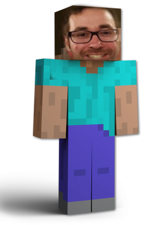 Mark's face stretched over the face of Minecraft Steve
